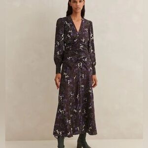 ME+EM Wild Meadow Print Ruched Satin Printed Woven Maxi Dress Sz 8